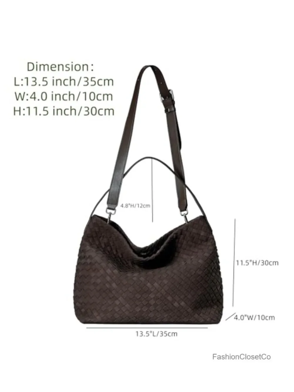 Faux Suede Woven Hobo Bag Slouchy Shoulder Tote Handmade Buckle Closure